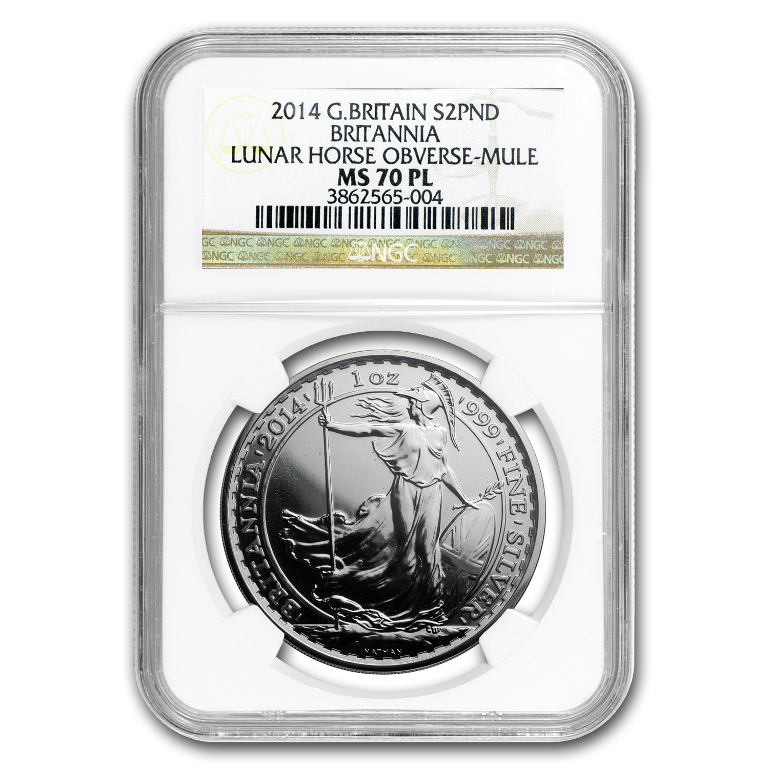 Buy 2014 1 oz Silver Britannia Mule MS-70 NGC (w/Lunar Horse