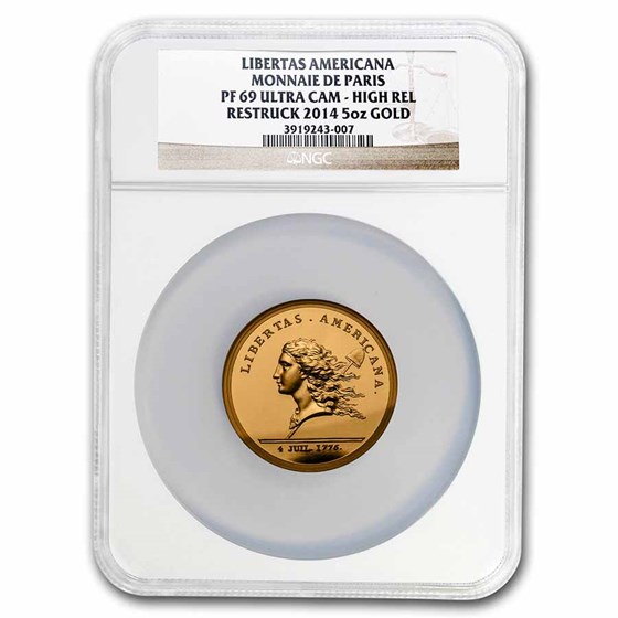 2014 (1776) France 5 oz Gold Libertas Americana Medal PF-69 NGC