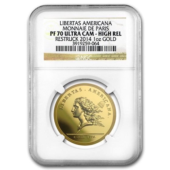 2014 (1776) France Gold Libertas Americana Medal PF-70 NGC