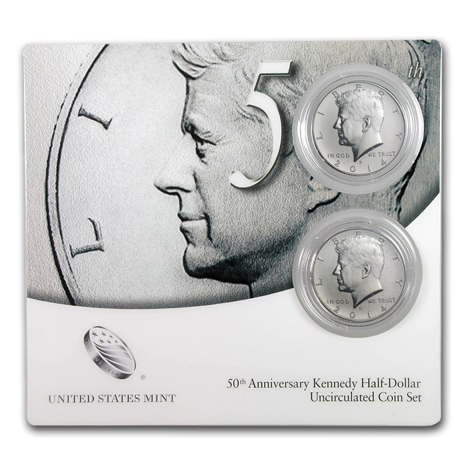 2014 2-Coin 50th Anniv Kennedy 1/2 Dollar Clad Set BU (w/COA)