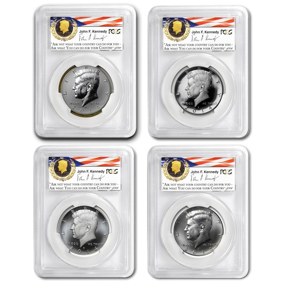 2014 4-Coin 50th Anniv Kennedy 1/2 Dollar Set MS/PF-70 PCGS (FS) 2014 4-Coin 50th Anniv Kennedy 1/2 Dollar Set MS/PF-70 PCGS (FS)