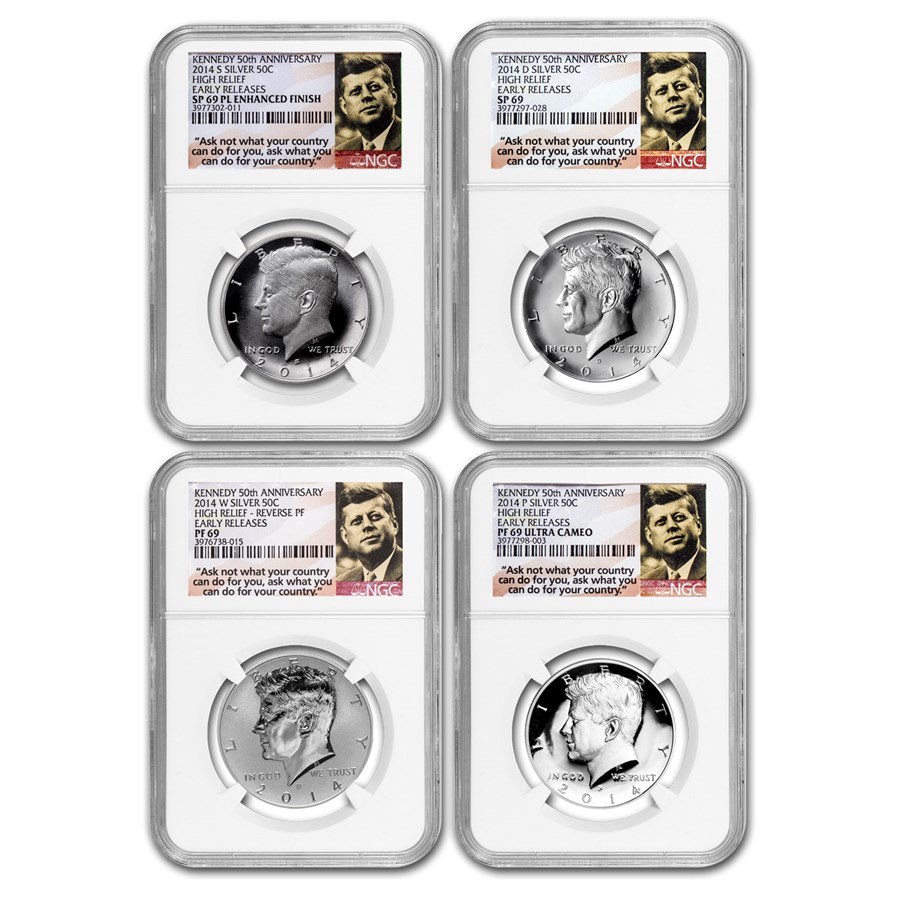 2014 4-Coin 50th Anniv Kennedy 1/2 Dollar Set SP/PF-69 NGC