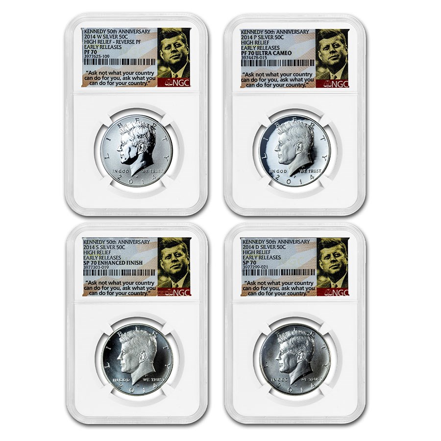 2014 4-Coin 50th Anniv Kennedy 1/2 Dollar Set SP/PF-70 NGC (ER)