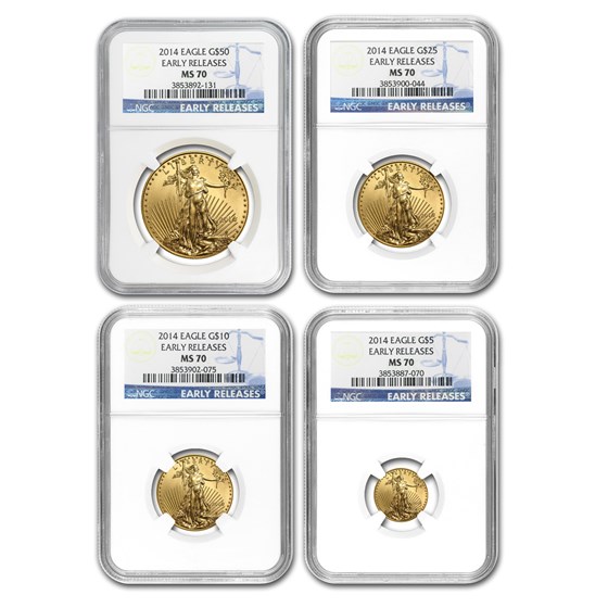 2014 4-Coin American Gold Eagle Set MS-70 NGC (ER)