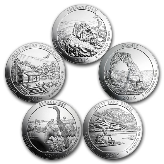 2014 5-Coin 5 oz Silver ATB Set (America the Beautiful) 2014 5-Coin 5 oz Silver ATB Set (America the Beautiful)