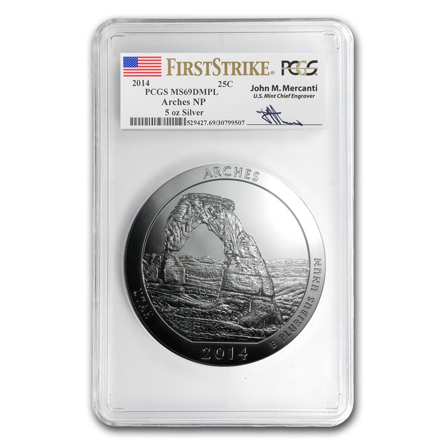 2014 5 oz Silver ATB Arches MS-69 DMPL PCGS (FS, Mercanti)