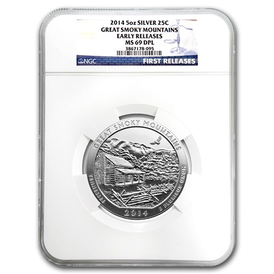 2014 5 oz Silver ATB Great Smoky Mountains MS-69 DPL NGC (ER) 2014 5 oz Silver ATB Great Smoky Mountains MS-69 DPL NGC (ER)