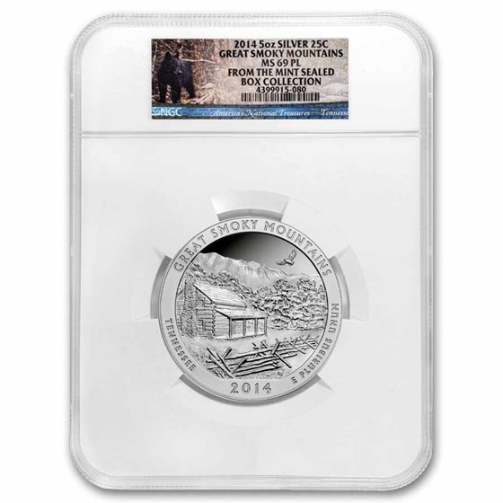 2014 5 oz Silver ATB Great Smoky Mountains MS-69 PL NGC 2014 5 oz Silver ATB Great Smoky Mountains MS-69 PL NGC