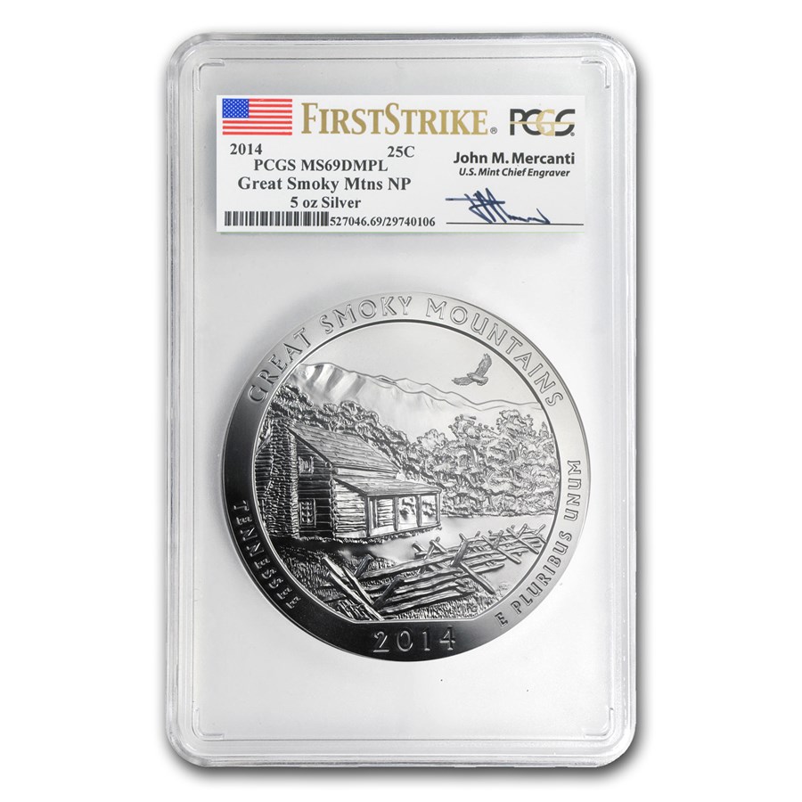 2014 5 oz Silver ATB Great Smoky Mt MS-69 DMPL PCGS (FS,Mercanti)