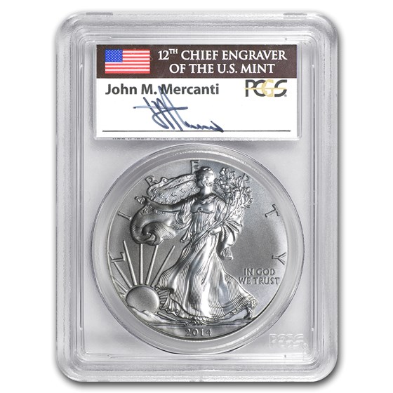 2014 American Silver Eagle MS-70 PCGS (FS®, Mercanti Signed) 2014 American Silver Eagle MS-70 PCGS (FS®, Mercanti Signed)