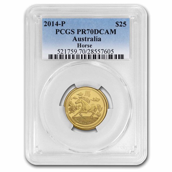 2014 AUS 1/4 oz Gold Lunar Horse PR-70 PCGS DCAM (Blue Label) 2014 AUS 1/4 oz Gold Lunar Horse PR-70 PCGS DCAM (Blue Label)