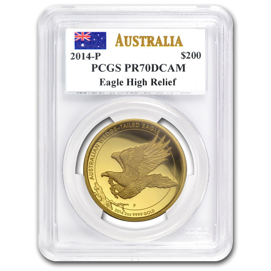 2014 AUS 2 oz Gold Wedge Tailed Eagle PR-70 PCGS (HR, Mercanti)