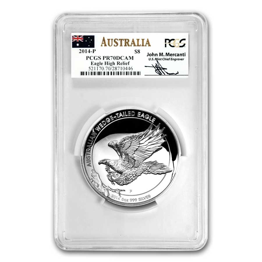 2014 AUS 5 oz Silver Wedge Tailed Eagle PR-70 PCGS (Damaged Box)