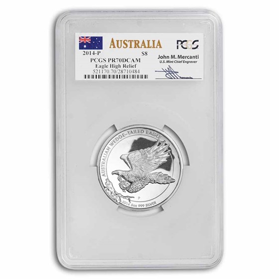 2014 AUS 5 oz Silver Wedge Tailed Eagle PR-70 PCGS (Mercanti) OGP 2014 AUS 5 oz Silver Wedge Tailed Eagle PR-70 PCGS (Mercanti) OGP