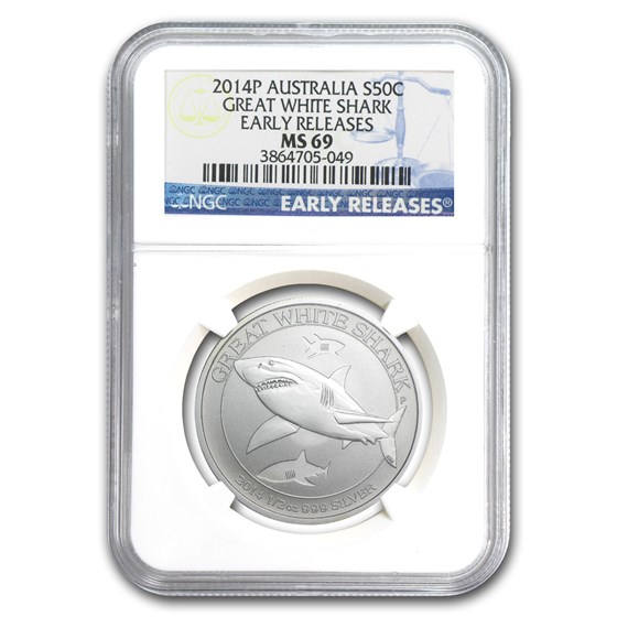 2014 Australia 1/2 oz Silver Great White Shark MS-69 NGC (ER) 2014 Australia 1/2 oz Silver Great White Shark MS-69 NGC (ER)