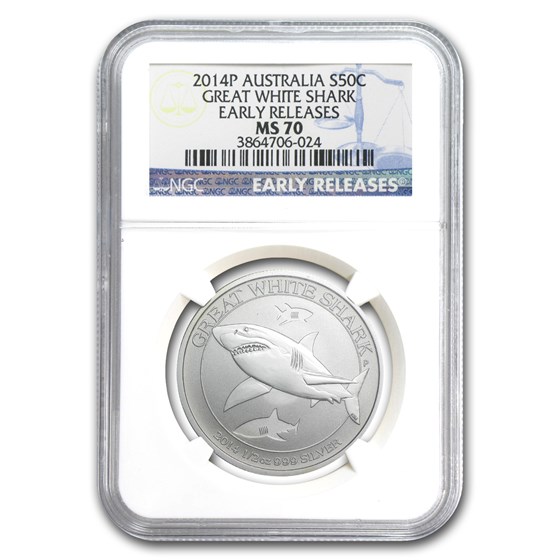 2014 Australia 1/2 oz Silver Great White Shark MS-70 NGC (ER) 2014 Australia 1/2 oz Silver Great White Shark MS-70 NGC (ER)