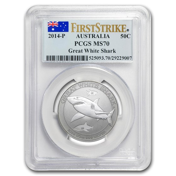 2014 Australia 1/2 oz Silver Great White Shark MS-70 PCGS (FS)