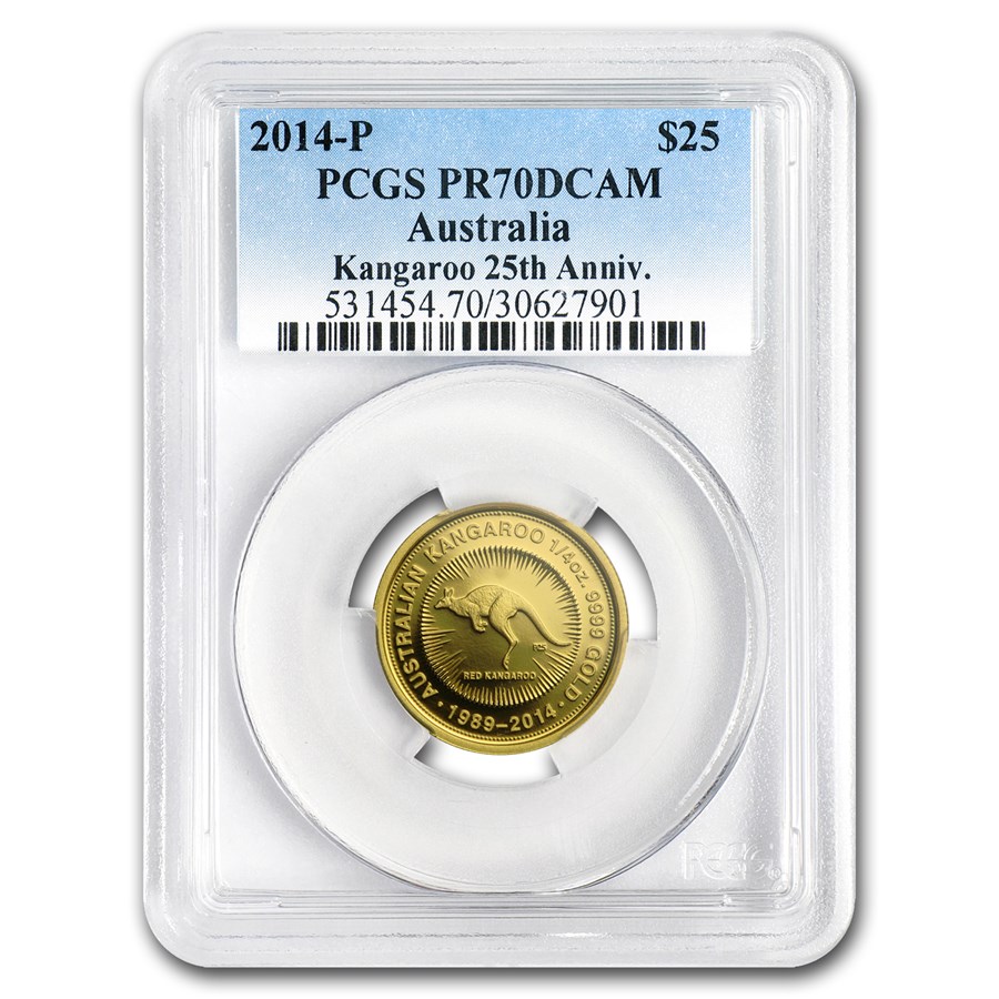 2014 Australia 1/4 oz Gold Kangaroo PR-70 PCGS (25th Anniv)