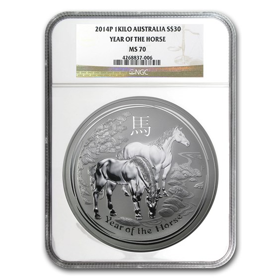 2014 Australia 1 kilo Silver Lunar Horse MS-70 NGC (SII) 2014 Australia 1 kilo Silver Lunar Horse MS-70 NGC (SII)