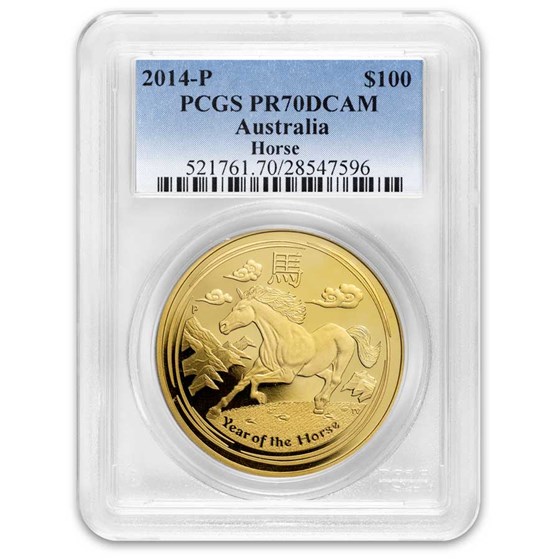 2014 Australia 1 oz Proof Gold Lunar Horse PR-70 PCGS DCAM 2014 Australia 1 oz Proof Gold Lunar Horse PR-70 PCGS DCAM