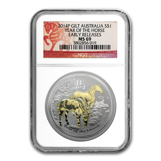 2014 Australia 1 oz Silver Lunar Horse MS-69 NGC (Gilded) 2014 Australia 1 oz Silver Lunar Horse MS-69 NGC (Gilded)