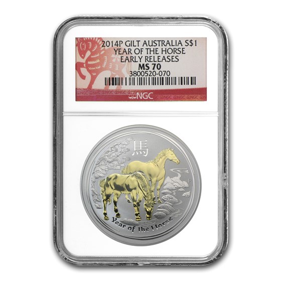 2014 Australia 1 oz Silver Lunar Horse MS-70 NGC (Gilded) 2014 Australia 1 oz Silver Lunar Horse MS-70 NGC (Gilded)
