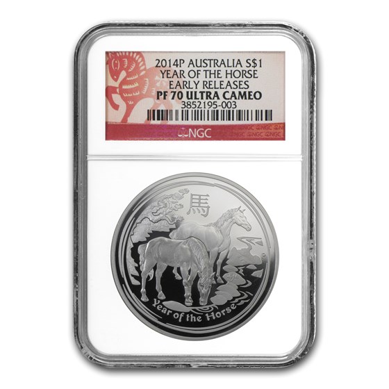 2014 Australia 1 oz Silver Lunar Horse PF-70 NGC (ER) 2014 Australia 1 oz Silver Lunar Horse PF-70 NGC (ER)