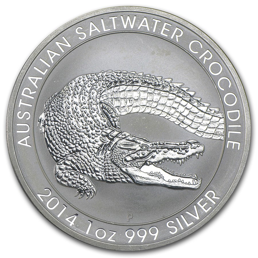 2014 Australia 1 oz Silver Saltwater Crocodile (Abrasions)