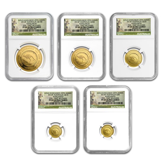 2014 Australia 5-Coin Gold Kangaroo Proof Set PF-69 NGC (FR) 2014 Australia 5-Coin Gold Kangaroo Proof Set PF-69 NGC (FR)