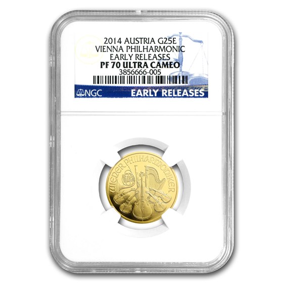 2014 Austria 1/4 oz Proof Gold Philharmonic PF-70 NGC (ER) 2014 Austria 1/4 oz Proof Gold Philharmonic PF-70 NGC (ER)