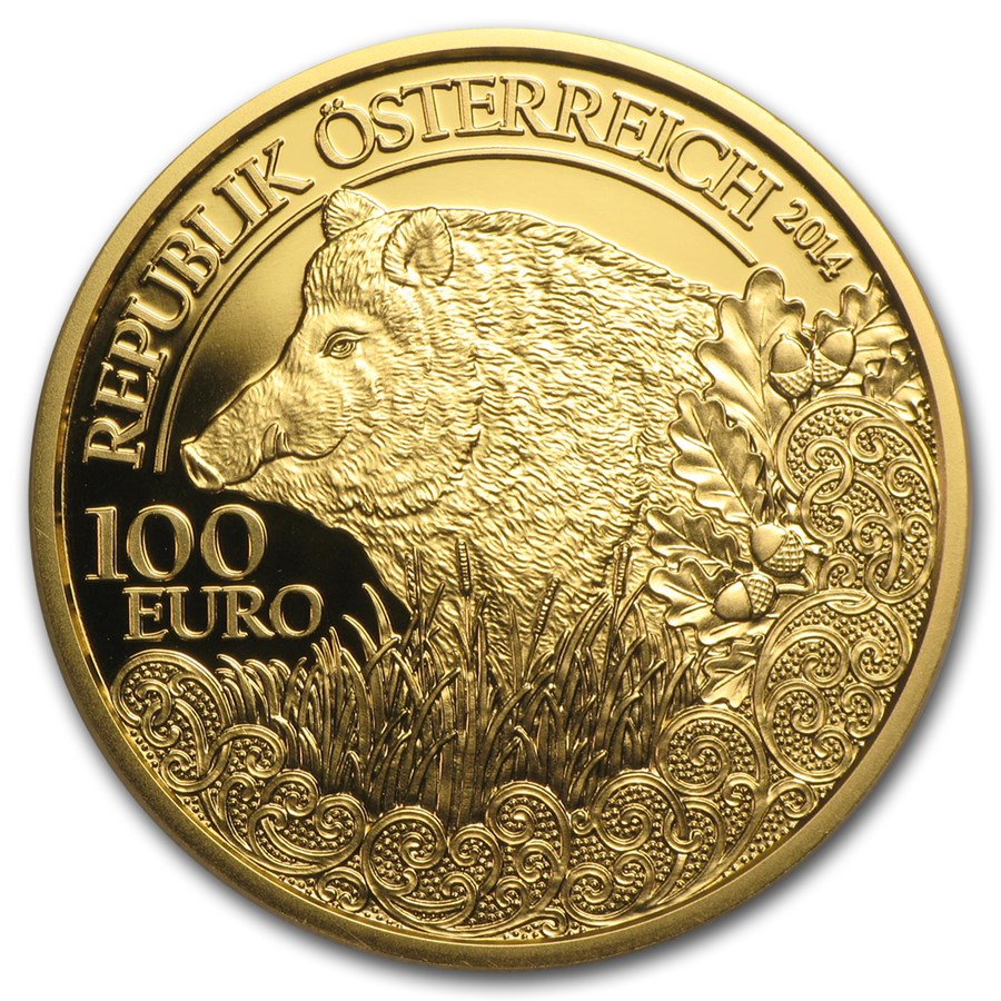 2014 Austria Proof Gold €100 Wildlife in our Sights (Wild Boar)