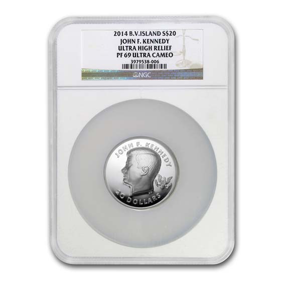 Buy 2014 BVI 4 oz Silver $20 John F. Kennedy PF-69 NGC (UHR) | APMEX