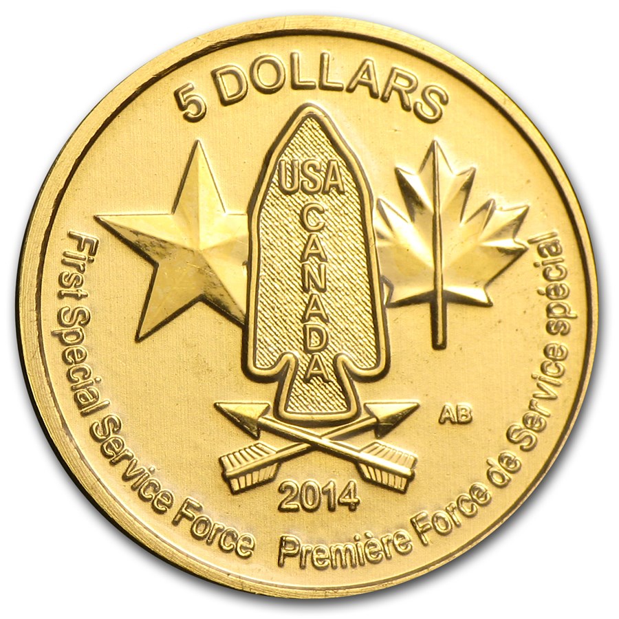 2014 Canada 1/10 oz Gold $5 Special Service Force BU