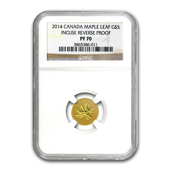 2014 Canada 1/10 oz Reverse Proof Gold Maple Leaf PF-70 NGC 2014 Canada 1/10 oz Reverse Proof Gold Maple Leaf PF-70 NGC