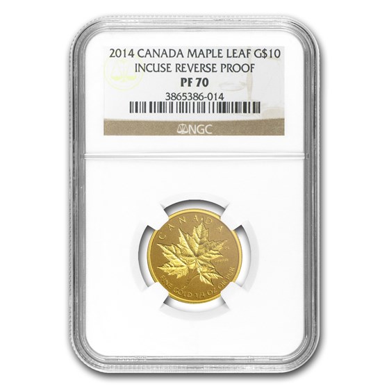 2014 Canada 1/4 oz Reverse Proof Gold Maple Leaf PF-70 NGC 2014 Canada 1/4 oz Reverse Proof Gold Maple Leaf PF-70 NGC