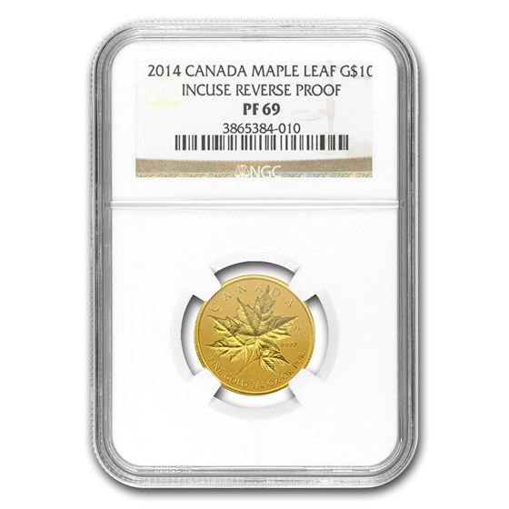 2014 Canada 1/4 oz Reverse Proof Incuse Gold Maple Leaf PF-69 NGC 2014 Canada 1/4 oz Reverse Proof Incuse Gold Maple Leaf PF-69 NGC