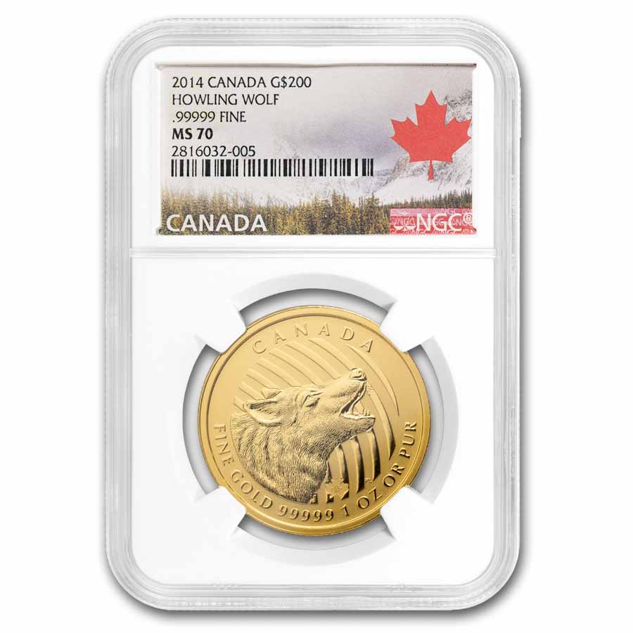 Buy 2014 Canadian 1 oz Gold Howling Wolf MS-70 NGC | APMEX