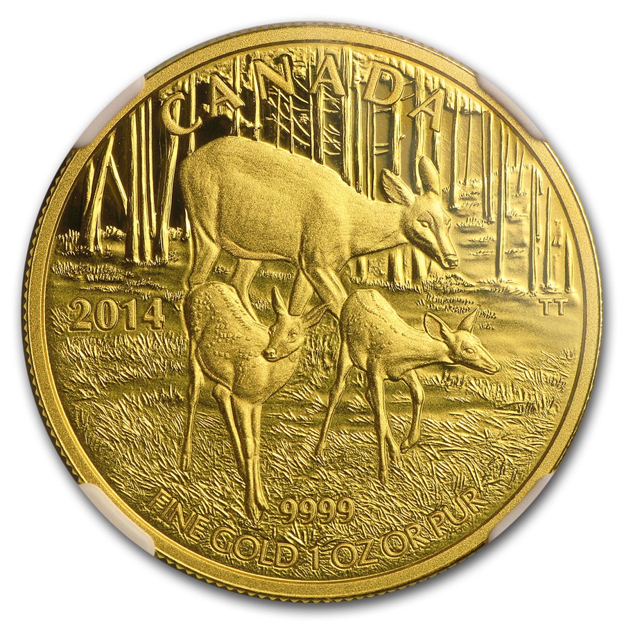 2014 Canada 1 oz Proof Gold $200 White-Tailed Deer (Box/COA)