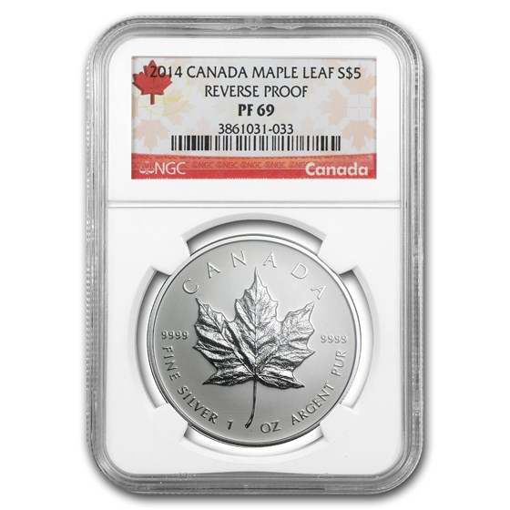 2014 Canada 1 oz Reverse Proof Silver Maple Leaf PF-69 NGC 2014 Canada 1 oz Reverse Proof Silver Maple Leaf PF-69 NGC