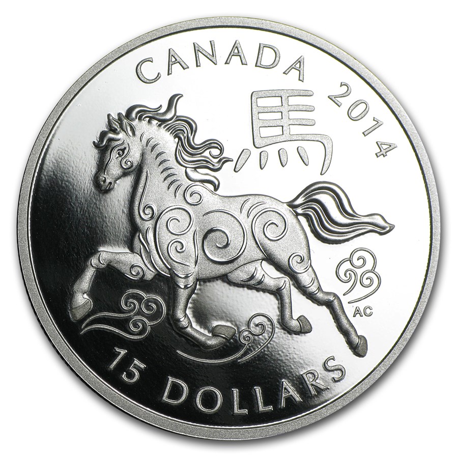 2014 Canada 1 oz Silver $15 Lunar Horse Proof (w/Box & COA)