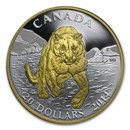2014 Canada 1 oz Silver $20 Cougar In The Snow (Gilded)