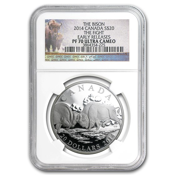 2014 Canada 1 oz Silver Bison The Fight PF-70 NGC (ER) 2014 Canada 1 oz Silver Bison The Fight PF-70 NGC (ER)