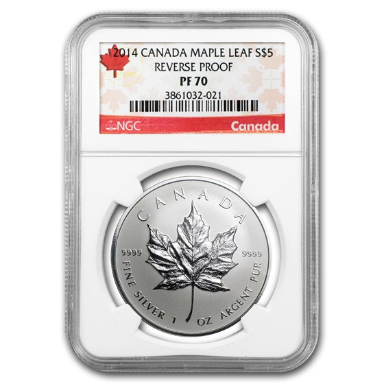 2014 Canada 1 oz Silver Reverse Proof Maple Leaf PF-70 NGC 2014 Canada 1 oz Silver Reverse Proof Maple Leaf PF-70 NGC