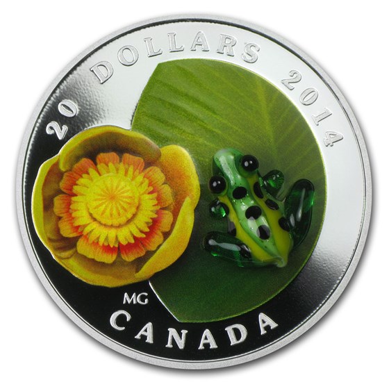 2014 Canada 1 oz Silver Water-Lily Leopard Frog Venetian Glass 2014 Canada 1 oz Silver Water-Lily Leopard Frog Venetian Glass