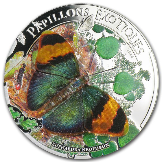 2014 Central African Rep. Silver 3D Exotic Butterflies Proof 2014 Central African Rep. Silver 3D Exotic Butterflies Proof
