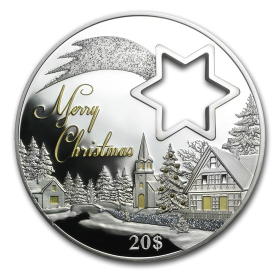 2014 Christmas Island 2 oz Silver Winter Wonderland Star Cut-out