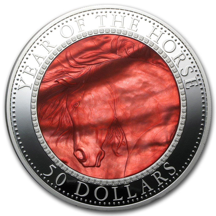 2014 Cook Islands 5 oz Silver Mother of Pearl Year of the Horse