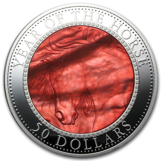 2014 Cook Islands 5 oz Silver Mother of Pearl Year of the Horse 2014 Cook Islands 5 oz Silver Mother of Pearl Year of the Horse