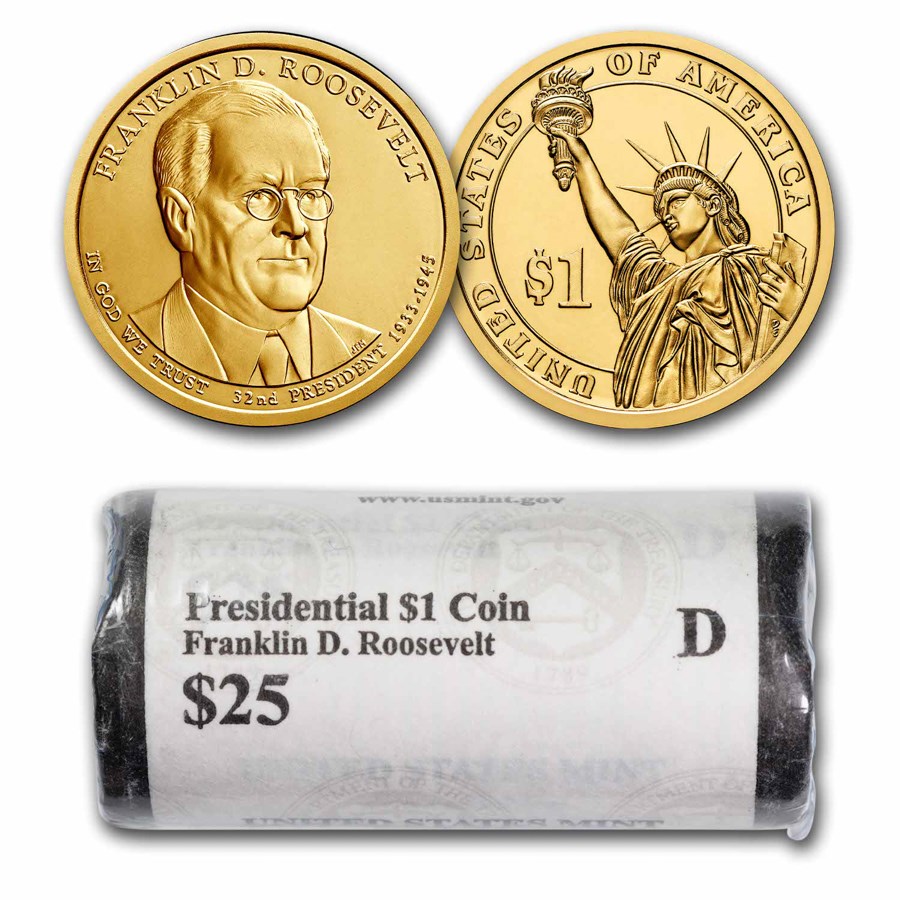 2014-D Franklin Roosevelt 25-Coin Presidential Dollar Roll BU