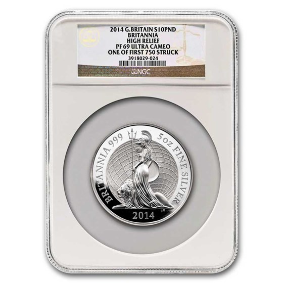 2014 Great Britain 5 oz Silver Britannia PF-69 NGC (Dmgd box) 2014 Great Britain 5 oz Silver Britannia PF-69 NGC (Dmgd box)